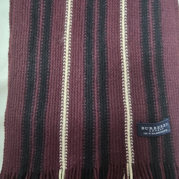 Burberry Burgundy and Black Cashmere Scarf